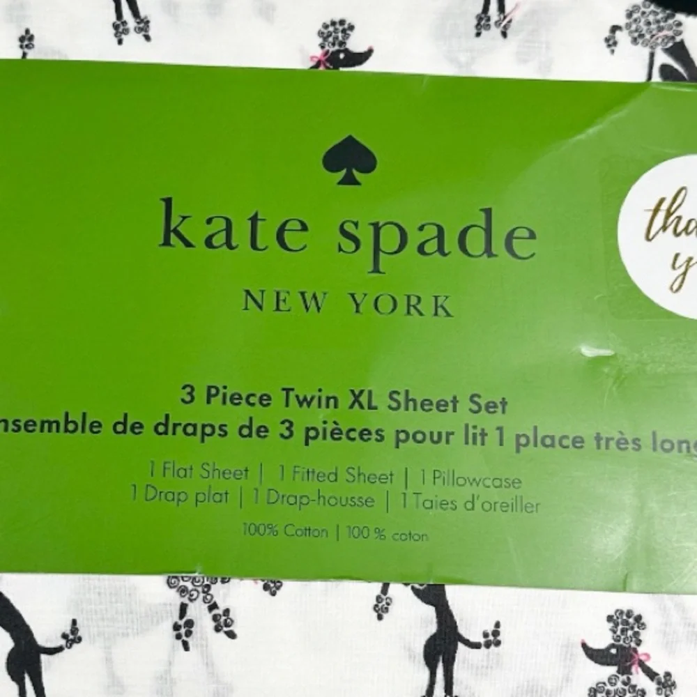 NEW Kate Spade DANCING POODLES TWIN XL Sheet Set